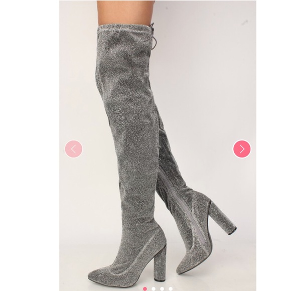Silver glitter heeled over the knee boots - Picture 1 of 4